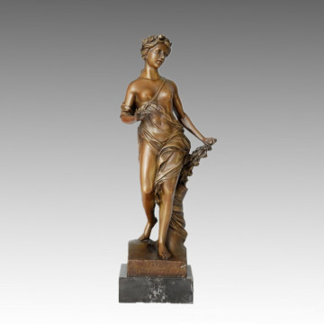 Nackte Bronze Skulptur Blume Dame Carving Messing Statue TPE-046